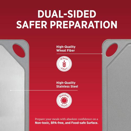 Rubbermaid Stainless Steel Cutting Board, Dishwasher Safe Double Sided Cutting Boards for Kitchen | BPA Free Non Toxic Chopping Board for Meat, Veggies & Fruits | Wheat Fiber & Steel Cutting Board