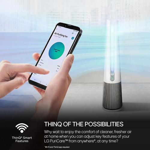 LG PuriCare AeroTower Air Purifier Fan for Home, Large and Small Room, Bedroom, with True HEPA Filter, Multiple Airflow Options, WiFi, Air Quality Monitor, Low Noise, NanoFiber