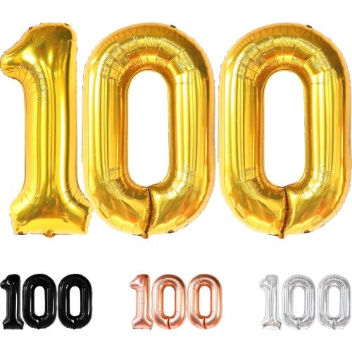 KatchOn Gold 100 Balloon Number 40 Inch | Foil Balloon for 100th Birthday Decorations, 100th Gold Balloons For Anniversary Decorations