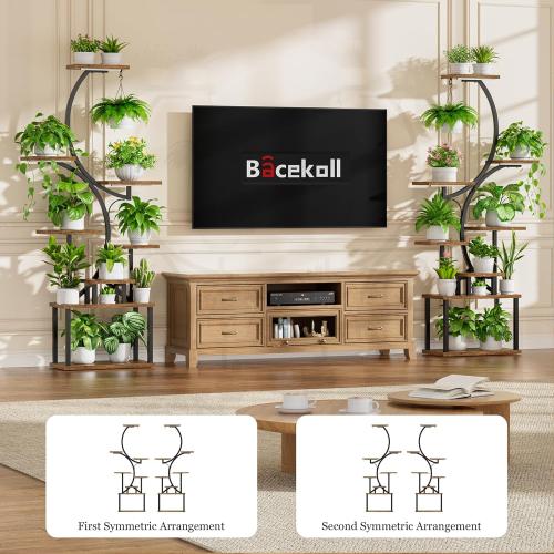 BACEKOLL Plant Stand Indoor with Grow Light - 2 Pack Tall Indoor Plant Shelf, 62 Corner Plant Holder, 8 Tiered Large S-Shape Flower Multiple Display Shelf for Home, Office