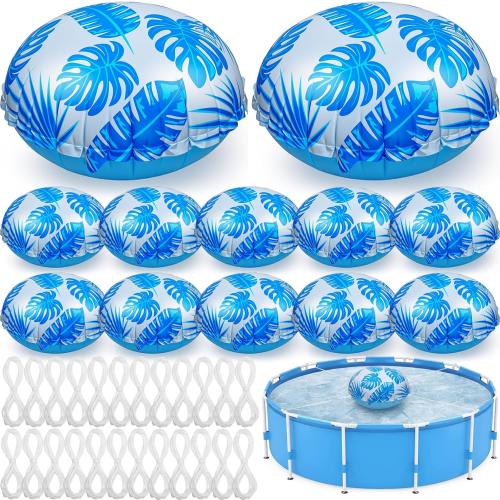 12pcs 4ft Pool Pillows for Above Ground Pools, Cover Balloon Winterizing Inflatable Air Pillow Float with Ropes PVC Ice Equalizer Closing Winter Swimming Ball Accessories