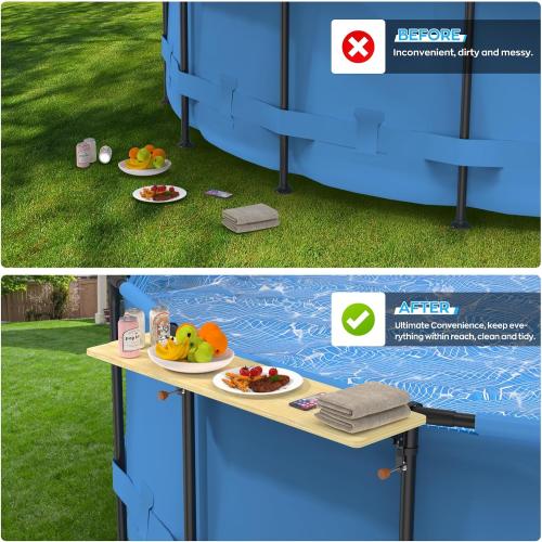 Pool Bar, Above Ground Pool Bar Table, Nordic Pine Foldable Poolside Bar, Swim Up Bar Pool Shelf Fits 3.7 Inch or Less Top Rail, Frame Above Ground Round & Oval Pool Accessories, 47×12in Table Top