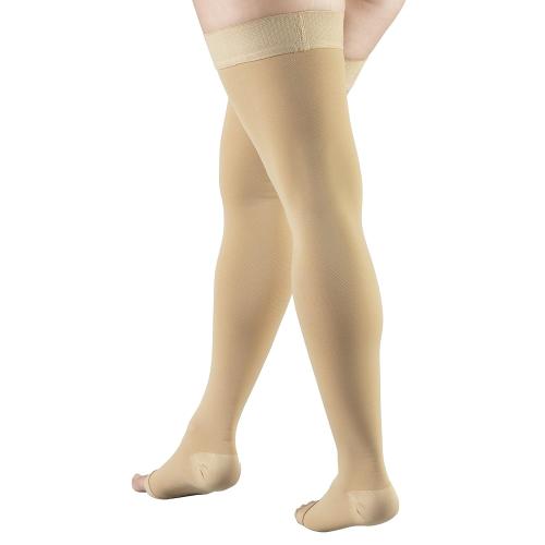 Truform 20-30 mmHg Compression Stockings for Men and Women, Thigh High Length, Dot-Top, Open Toe, Beige, Medium