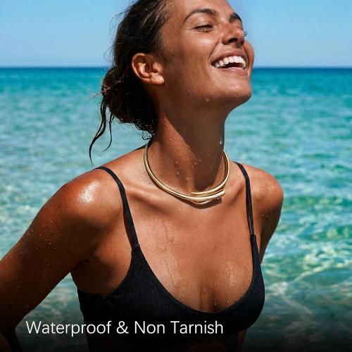 Statement Chunky Gold Collar Necklace for Women,Teardrop Open Cuff Choker with Spring-Hinged Clasp, Modern Torque Bangle Design, Elegant Thick Wrap Fashion Jewelry Gift