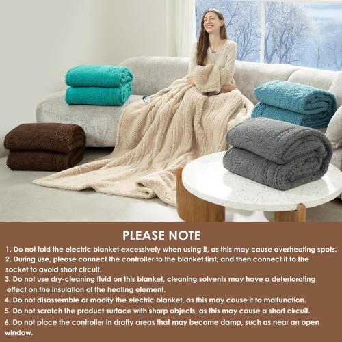 Heated Blanket Full Size 72X84 Beige - Soft Double Sided Sherpa Electric Blanket Full Size with LED Display, 6 Heating Levels & 10 hrs Timer, Machine Washable & Fast Heating, Gift for Women