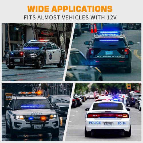 XRIDONSEN 35 inch Blue White Traffic Advisor Light Bar 48 LED Emergency Strobe Lights Safety Warning Front/Rear Window Lights w/Display Controller for Police Firefighter Ambulance Vehicles Trucks