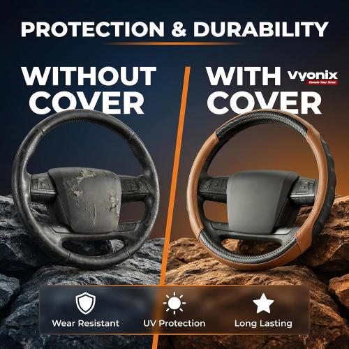 18 Inch Semi Truck Steering Wheel Cover for Freightliner Cascadia, Kenworth T680 T880, Peterbilt 579 & Volvo VNL – Heavy Duty Anti-Slip Leather Grip for Big Rig Class 8 Trucks – Brown