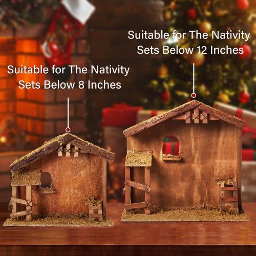 Christmas Decorations Manger for Nativity Scene 7 Inch Scale Creche Stable for Inside 7&8 inch Scale Holy Family Wooden Nativity Stable Home Desk Decor Collectable（14 x 4.1 x 12）