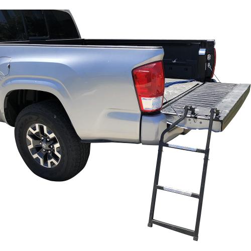 Beech Lane Pickup Truck Tailgate Ladder - Universal Fit, Stainless Steel Self Drilling Hex Screws for Easy Install, Durable Aluminum Step Grip Plates, and Sturdy Rubber Ladder Feet