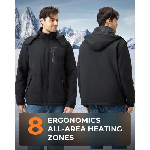 Heated Jackets for Men with 12V 18400mAh Battery Pack, Heated Coat with 8 Heated Zones, Winter Waterproof Ski Jacket