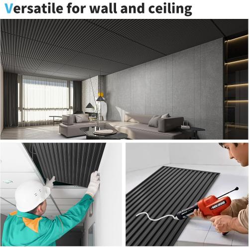 Art3d 12-Pack Slat Design 3D Wall Panels for Interior Wall Decor, 2x4 FT PVC Decorative Drop Ceiling Tiles - Black