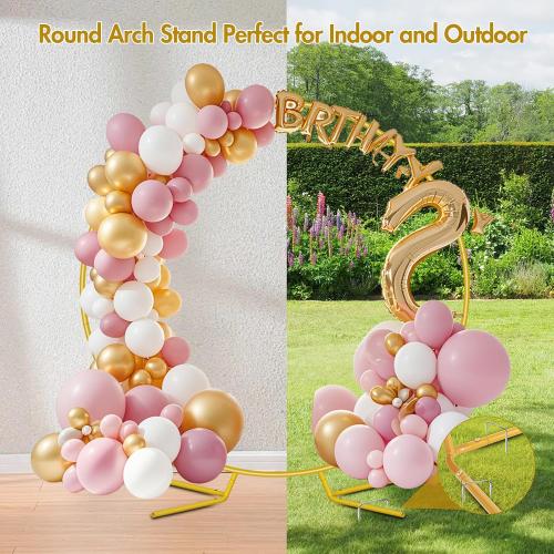 Nisoger Round Arch Stand 6.6FT Circle Balloon Arch Frame Circle Backdrop Stand Gold Round Arch With Storage Bag For Wedding Birthday Party Bridal Shower Anniversary Event Ceremony Decoration