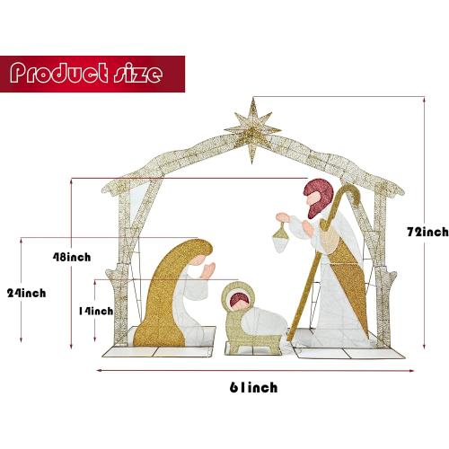 5FT Christmas Decorations Lighted Outdoor Nativity Scene Christmas Holy Family Nativity Scene Set with 175 Led Lights Ornament Xmas Decor Durable Waterproof for Yards & Lawns