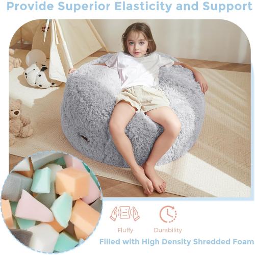 Grey MAXYOYO Bean Bag Chair Bed for Kids, Plush Convertible Bean Bag Folds from Lazy Chair to Floor Mattress Bed, Stuffed Floor Sofa Couch for Boys and Girls, Machine Washable