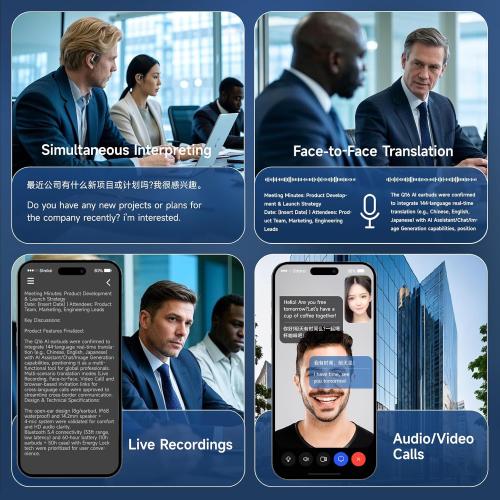 Black Real Time AI Language Translator Earbuds, 3 in 1 Wireless Earbuds with 144 Languages & Accents, 60Hr Battery & Charging Case, APP Enabled Translator Device for Travel, Business, iOS & Android (Black)