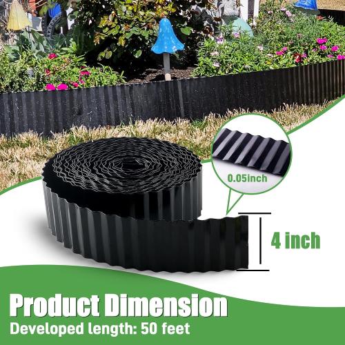 Quibbay Metal Corrugated Garden Edging,  Landscape Edging for DIY Flower Beds, Flexible Bender Border for Lawn, Garden and Yard, Sturdy Galvanized Garden Edging, Black