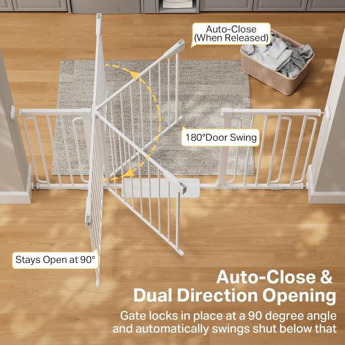 Cumbor 36.6-64 Extra Wide Baby Gate for Stairs, Dog Gates for Doorways, Auto-Close Pet Gate Indoor, Pressure Mounted Walk Through Safety Child Gate for Kids Toddler, Tall Pet Puppy Fence Gate, White
