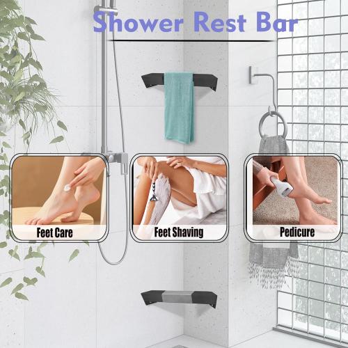 LIWEIKE Shower Foot Rest for Shaving Legs Non-Slip Scrub Corner Shower Footrest Bar Sturdy Stainless Steel Bathroom Stool for Shower to Shaving Legs Square, Matte Black
