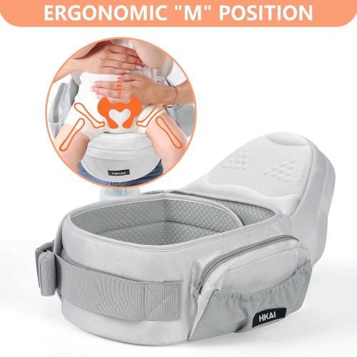HKAI Baby Hip Carrier, Mom’s Choice Award Winner, Baby Carrier with Adjustable Waistband & Breathable Mesh, Ergonomic Carrier with Non-Slip Hip Seat Surface for Newborns & Toddlers, Light Grey