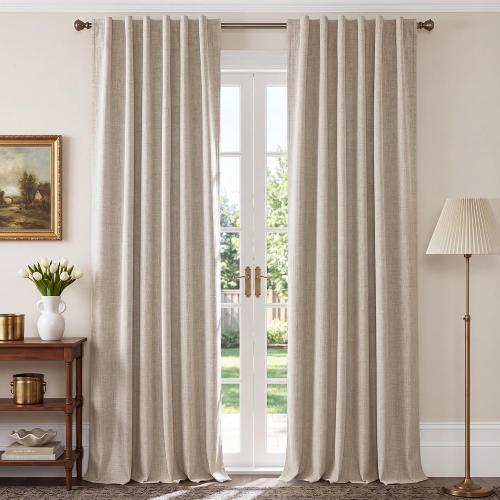 NICETOWN 100% Blackout Linen Curtains for Bedroom/Living Room 90 L, 2 PCs