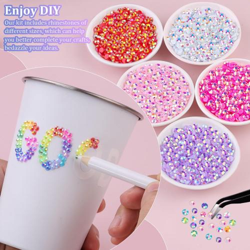 2 Boxes 3 4/5mm Jelly Rhinestones for Bedazzling, 22000Pcs Multicolor Flatback Resin Gems for Crafting, Bedazzler Kit with 2Pcs 10ml B7000 Jewelry Glue for DIY Crafts Book Fabric Decor Nail Art