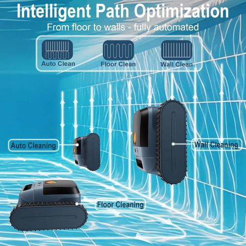 Cordless Robotic Pool Vacuum Cleaner, Intelligent Route Planning, Wall & Waterline Climbing, 120-Min Runtime, for Above Ground/Inground Pools up to 2000 sq. ft, APP Support,Orange