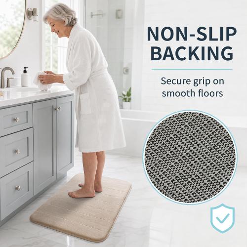 Yimobra Memory Foam Bath Mat, Soft Absorbent Bathroom Rug, 24x17, Beige