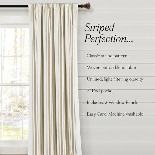 Lush Decor Farmhouse Stripe Yarn Dyed Eco-Friendly Recycled Cotton Window Curtain Panel Pair, 42 W x 95 L, Neutral - Classic Modern Rustic Charm - Eco Friendly Cotton Fabric