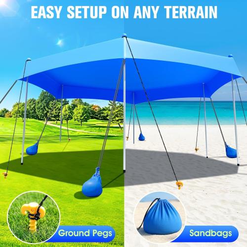 Beach Canopy Tent Sun Shade UPF50  UV Protection,2026 Upgraded Hexagon Beach Shade Canopy with 6 Sandbags & 6 Stability Poles, Outdoor Portable Sun Shelter for Beach, Camping Trips, Fishing, Backyard