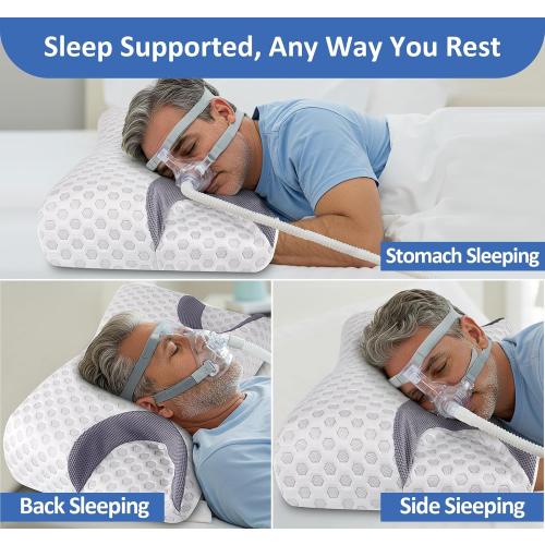 IKSTAR CPAP Pillow for Side Sleeper, Sleep Apnea Pillow for Sleeping, CPAP Nasal Pillows Suit for All CPAP Masks User, Cervical Memory Foam Neck Support Pillow Relief Neck Pain for Side Back Sleepers