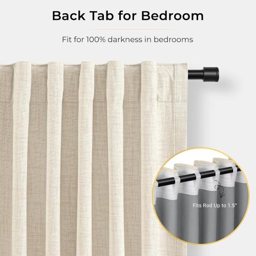 INOVADAY 100% Blackout Curtains for Bedroom, Black Out Curtains 84 Inch Long, Clip Rings Linen Blackout Drapes, Thermal Insulated Room Darkening for Living Room, 2 Panels - Cream,W50xL84