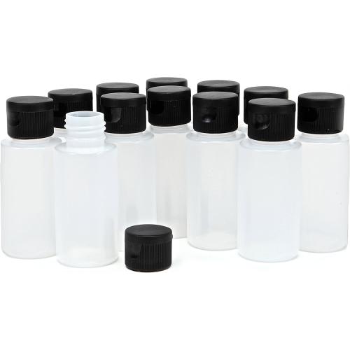 Vivaplex, 12, Clear, 2 oz, Plastic Squeeze Bottles, with Black Flip Top Caps