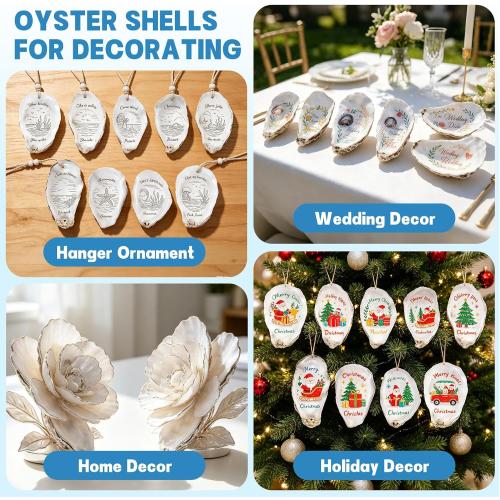 30PCS 3-4 Flat Oyster Shells, Natural Seashells for Crafts, Decoupage, Beach Wedding Decor & Christmas Ornaments, Bulk Medium Oyster Shells