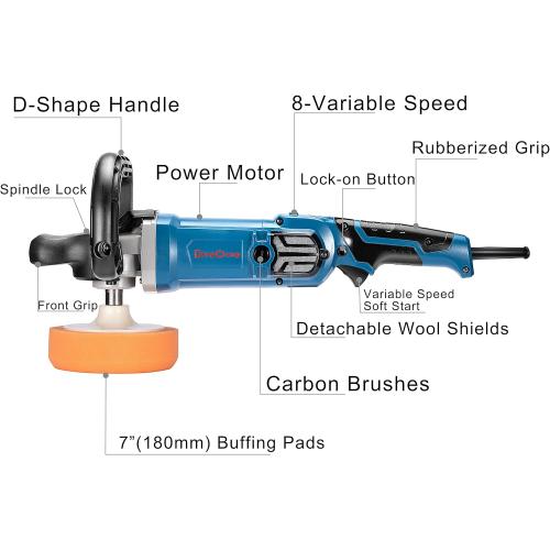 DongCheng Buffer Polisher, 1250W Car Buffer with 600-3500 RPM. 7 Inch Mini Polisher with 8 Variable Speed, Detachable D-shape Handle, Car Buffer Waxer for Car/Boats Detailing and Waxing