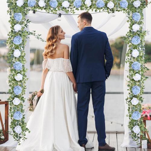 Color Pink Waipfaru 6.07FT Artificial Eucalyptus Garland with Flowers, Fake Rose Greenery Floral Vines for Wedding Table Backdrop Party Centerpiece Room Decor pink