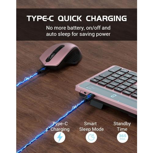 Pink and Black Wireless Keyboard Mouse Combo, Full Size Ergonomic Keyboard with Backlit, Wrist Rest, Calculator, Phone Holder, 2.4Ghz Silent Cordless Rechargeable Keyboard & Mouse for Laptop, PC (Pink Black)