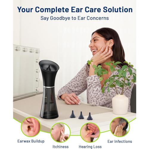Upgraded Ear Wax Removal with One-Piece Waste Tank, Safe Cleaner with Water Temperature Sensor, Effective Ear Irrigation Kit, IPX7, FSA-HSA-Eligible, Semi-Transparent
