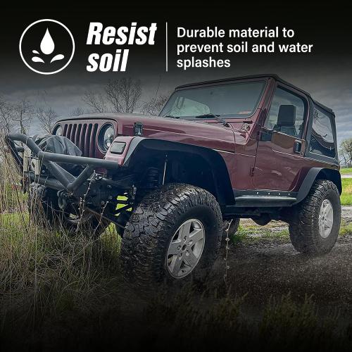 Black 4 pcs for Wrangler TJ LJ Flat Front & Rear Fender Flares Compatible with 1997-2006 Jeep Wrangler TJ & 2004-2006 Jeep Wrangler LJ, Off-Road Heavy Duty Steel Mud Guard Combo Wheel Fenders 4 PCS Kit