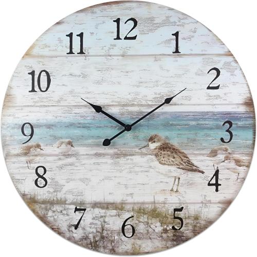 Young's Inc Wood Sand Piper Wall Clock - Wall Clocks for Living Room Decor - Functional and Decorative Beach, Lake, and Farmhouse Wall Clock - 23 W x 23 H