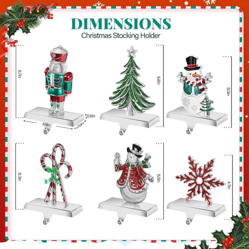 Loncaster Set of 6 Christmas Stocking Holders for Mantle, Christmas Tree Weighted Stocking Holder, Snowflakes Stocking Hangers for Mantle,Christmas Stocking Holder for Fireplace Christmas Decorations