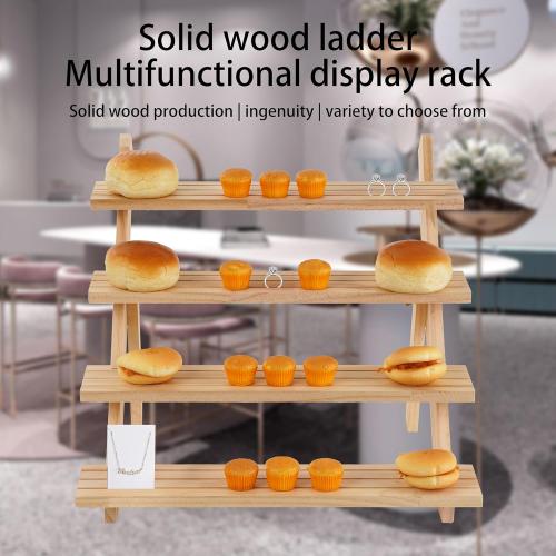 4-Tier Wooden Display Riser, Wooden Cupcake Stand Tiered Countertop Display Shelf for Retail Display, Rustic Tiered for Tabletop Shows and Home Cupcake Display Stand Using