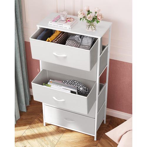Crestlive Products Tall Dresser for Bedroom Vertical Storage Tower - Wide Fabric Dresser & Chests of Drawers for Closet, Hallway, Entryway w/Wood Top, Easy Pull Fabric Bins - 5 Drawers(White)‼️2 drawers are out of packaging light dirt all hardware may not be included‼️
