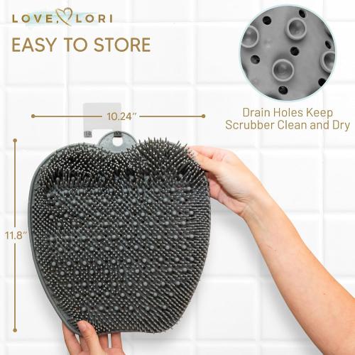 LOVE, LORI Premium Shower Foot Scrubber - Foot Scrubber in Shower - Non Slip Suction Cups for Smooth Exfoliation (Grey)