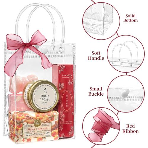 Jutieuo 24 Pack Clear Plastic Gift Bags with Handles, Reusable Transparent Party Favor Bags PVC Goodie Bags Bulk for Wedding, Baby Shower, Birthday (4.9 x 7.5 x 3.2)