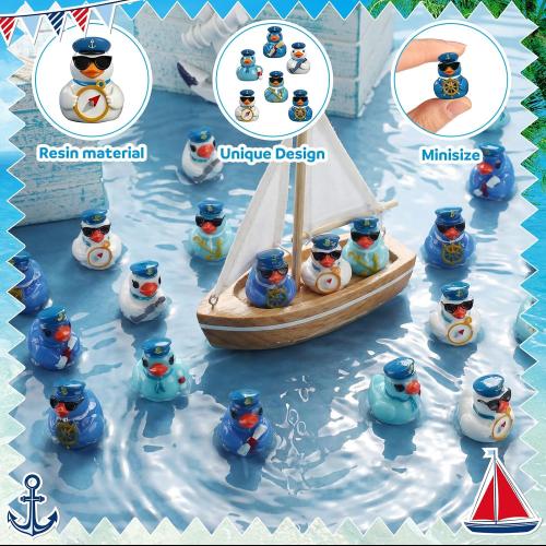 72 Pcs Mini Sailor Cruise Ducks Bulk for Hiding Tiny Resin Blue Cruise Ducks Miniature Sailor Duck Figurines for Ship Nautical Birthday Carnival Party Favors Gift Decoration