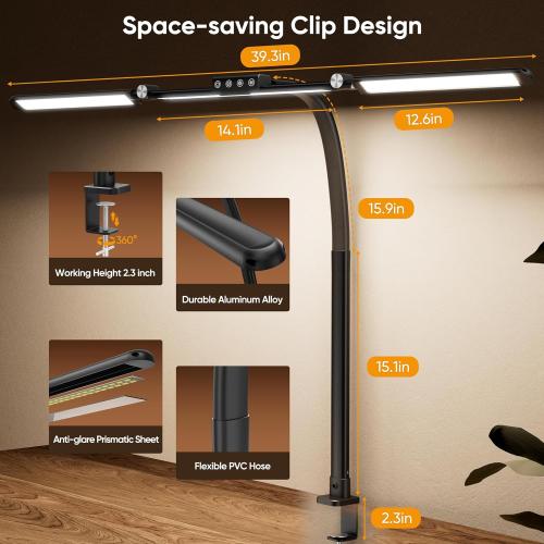 Large Desk Lamps for Home Office, 39.3 Architect Desk Lamp with Clamp, 24W Ultra Bright LED Desk Light Stepless Dimming Eye-Caring Office Desk Lamp for Study Work