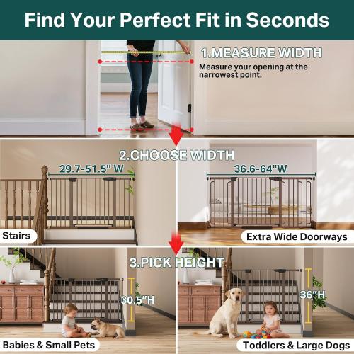 Cumbor 29.7-51.5 in Extra Wide Baby Gate for Stairs, Dog Gate Indoor Brown | Mom's Choice Awards Winner, Auto Close with Double Lock for Doorways, Child Gate for Toddlers & Pets, Pressure Mounted