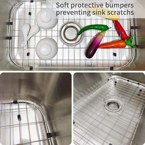 Kitchen Sink Grid 26-1/8x14-1/4 - Heavy Duty Kitchen Sink Protector with Built-in Strainer & Center Drain, Non-Slip Rubber Feet & Scratch Resistant Bottom Guard