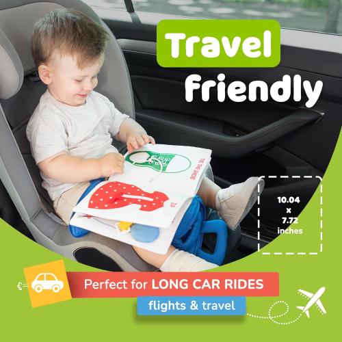 deMoca Busy Book for Toddlers 1–3, Quiet Travel Activity Book for Airplane and Car Rides, My Quiet Book Montessori Toy for 1 Year Old, No Noise Busy Board, Gift for Boys and Girls