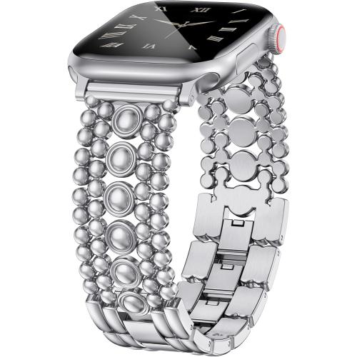 Minyee Compatible with Apple Watch Band 42/46/38/40/41/44/45/49mm Women, Dressy Pretty Stainless Steel Metal Strap Fancy Studded Designer Link Bracelet for iWatch Series 11 10 9 8 7 6 5 4 SE/Ultra 3